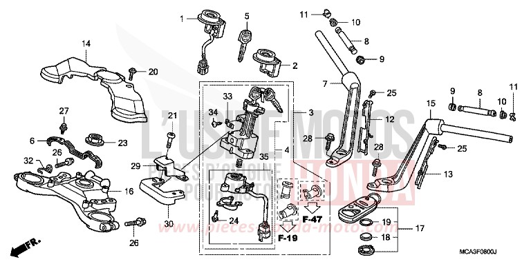 TUYAU DE GUIDON/PONT SUPERIEUR (GL1800A1/A2/A3/A4) de Gold Wing DURANGO RED METALLIC (R274) 2003